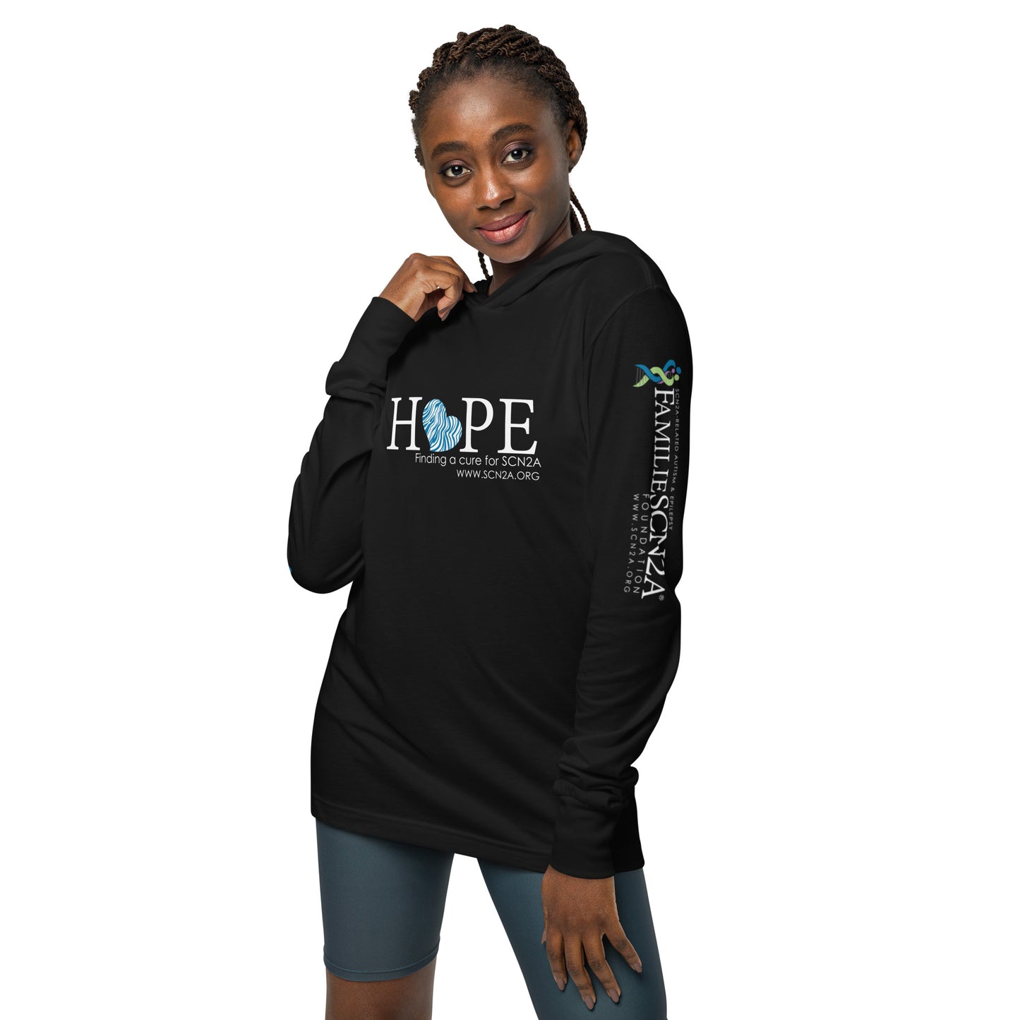 HOPE w/ blue heart Hooded long-sleeve tee