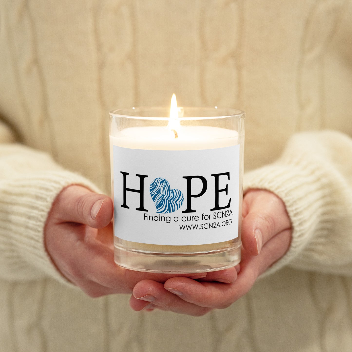 HOPE w/blue heart Glass jar soy wax candle